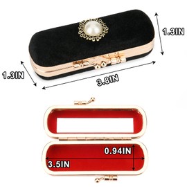 Beautyflier Lipstick Case with Mirror, Retro Lipstick Box Lip Balm Organizer Bag, Fashion Cosmetic Lipstick Travel Case, Women's Portable Lipstick Pouch Travel Cosmetic Case (Black, Velvet)