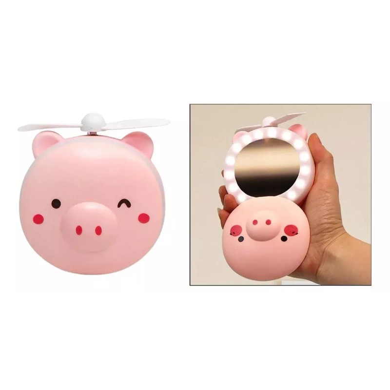 KFMX Espejo Luz Led Portátil Viaje Mini Ventilador Puerquito