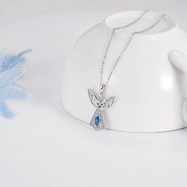 TANGPOET Guardian Angel Necklace for Women 925 Silver Angel Pendant with Blue Cubic Zirconia Necklace Guardian Angel Necklace Religious Christian Jewellery Gifts for Her with 18 Inches + 2 Inches