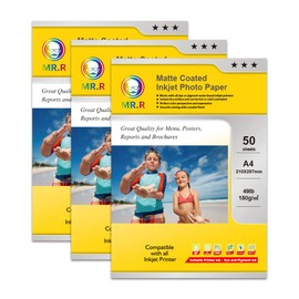 MR.R 180 g/m² 50 Sheets A4 Format One-Side Matte Inkjet Photo Paper Inkjet Photo Paper Instant Dry Waterproof Brilliant White Photo Sheets