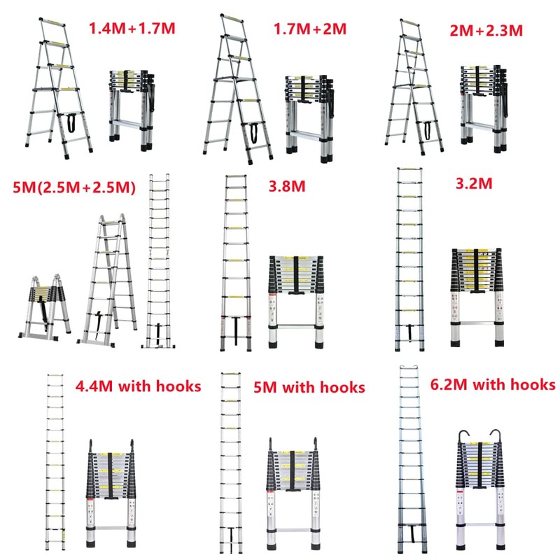 Qimu 5+6 Steps (5.6Ft + 6.6Ft) Aluminium Telescopic A-Frame Ladder
