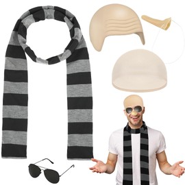 Bald Cap Movie Fancy Dress World Book Day Costumes Wbd Fancy Dress For Kids Adults Bald Cap And Striped Scarf Long Nose And Sunglasses Book Week Storybook Character Outfit Kit,Famous Costume for Men