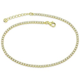 Bling Bling NY Women's Platinum Plated 14K Gold Plated 925 Sterling Silver Cubic Zirconia Anklet Bracelet Adjustable Tennis Anklet 9-10 inches (14K Gold Plated)
