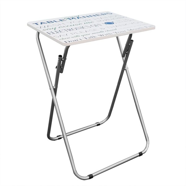 Home Basics TT39161 Foldable TV Tray Table, 19.0 x 15.0 x 26.0, Mind Your Manners (White)