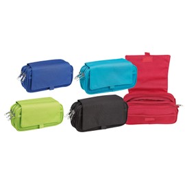Idena 23911 Pen Case with 4 Compartments, Zip and Velcro Flap, Assorted, Approx. 22.5 x 11 x 9 cm, Desk Organiser for Stationery, Drawing and Office Supplies