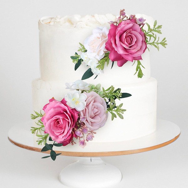 Rinlong - 2 decoraciones para tartas de flores rosadas | decoraciones prefabricadas para tartas | decoración de pasteles de boda | decoración de pasteles para bautismo para fiesta de cumpleaños de niña