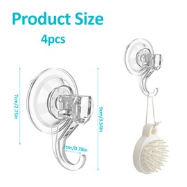 YILANJIN Suction Hooks, 4 Pack Heavy Duty Suction Cup Hooks, Powerful Push and Lock Vacuum Multi-Purpose Suction Hooks, Sucker Hooks for Front Door, Bathroom, Window, Transparent