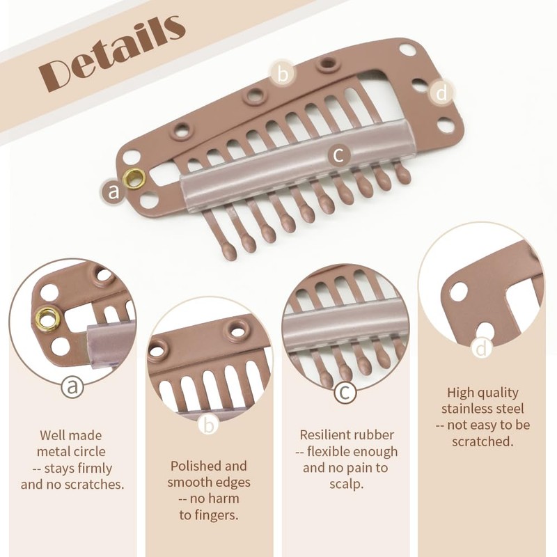 Dreamlover Wig Clips, Hair Extension Clips, 10 Teeth, Brown, 30