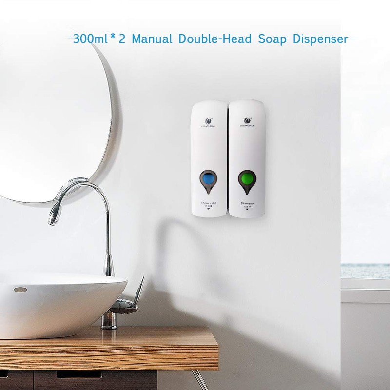 Decdeal Manual Soap Dispenser Double Head Bathroom Kitchen Hotel 300ml
