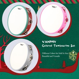 VANPHY Tambourine 3 Pick Set Hand Held Tambourine Drum 8 inch Metal Jingles Percussion Suitable for Adults
