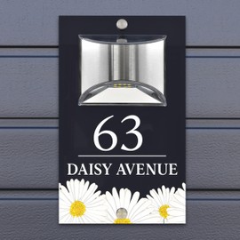 Custom Signs Solar Illuminated Modern Anthracite House Number Sign 24cm x 14.5cm Daisy Border