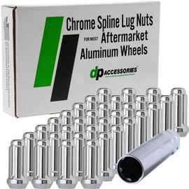 DPAccessories Chrome M14x1.50 Lug Nuts for Aftermarket Wheels - Closed End Duplex XL Spline Tuner - 51mm (2") Tall - Set of 32 - D5118-2305/32