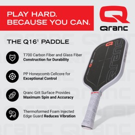 QRANC Q16-1 Pro Pickleball Paddle, Carbon Fiber Pickleball Paddle and Glass Fiber, with PP Honeycomb Core, Pickle Ball Paddles, USAPA Approved, 16mm Size