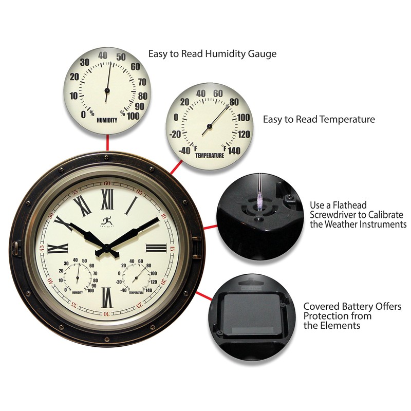 Infinity Instruments Forecaster Indoor/Outdoor Wall Clock, Thermometer, Hygrometer combo, Stylish