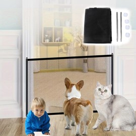 Stair Gates for Dogs, 110x70cm Mesh Baby Gate Portable Stair Gate No Drilling Safety Gate for Pet Dog Cat Baby Child Mesh Stair Gate with Extendable Rod and Hooks