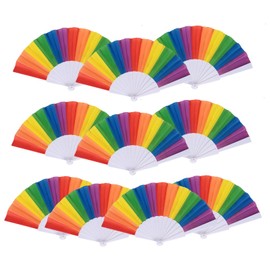 Rainbow Folding Fans 10Pcs Plastic Hand Fan Folding, Handheld Rainbow Fans Gay Pride Handheld Folding Fan For Dance Performance Music Festival Diy Decoration Party Gift