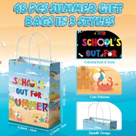 Pasimy 48 Pack End of Year Gift Bags Bulk School Summer Party Favors School's out for Summer Candy Goodie Bags with Handle Happy Last Day Wrapping Supplies Beach Pool Classroom Tropical Party Gifts