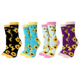 Benefeet Sox Sunflower Socks for Women Big Girls Cute Crew Socks Fun Sunflower Patterned Socks Funny Novelty Cotton Socks Colorful Sunflower Gifts Dress Socks Athletic Casual Socks 4 Pack