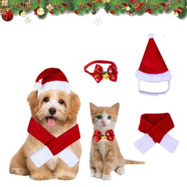 Pack of 3 Christmas Cat Costume Dog Costume Christmas Pet Costume Set, Christmas Hat Bow Tie Collar, Scarf, Pet Christmas Clothing Dogs Cats Costume Accessory Set