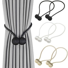 masoe Abrazaderas Cortinas, 6 Pcs Alzapaños Magnéticos para Cortinas, Lazos de Cortina Magnéticos, Cinta Magnética Decorativa para Cortinas, Adecuado para Fijar Cortinas (Negro + Blanco + Beige)
