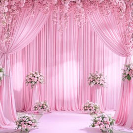 4 Panels Pink Backdrop Curtain for Parties Baby Shower Wrinkle Free Pink Photo Curtains Backdrop Drapes Fabric Decoration for Wedding Birthday Party 20ft(W) x 10ft(H)