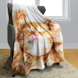 YISUMEI Blanket 150 x 200 cm Cuddly Blankets Soft Flannel Soft Fleece Blanket Bed Throw Kitten Cat Sleep Yellow