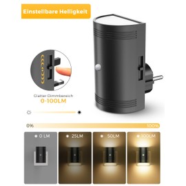 LOHAS-LED Night Light with Motion Sensor, LED Night Light, Warm White, 3000 K, Adjustable Brightness 0-100 lm, Dimmable Night Light for Toddlers, Bathroom, Bedroom, Hallway, Stairs, Kitchen, Pack of 2