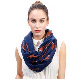 Lina & Lily Fox Animal Print Women's Infinity Scarf Lightweight (Navy Blue)