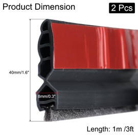 uxcell 2pcs Door Draft Stopper, Self Adhesive Door Sweep for Bottom of Door with Brush for Keeping Out Cold, Inside and Outside Door, Door Bottom Seal Blocker Noise (3Ft, Black)