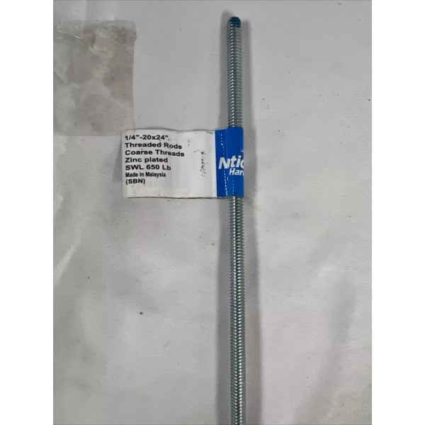 National 1/4-20 X 2' (24”) Threaded Rod Zinc Plated SWL