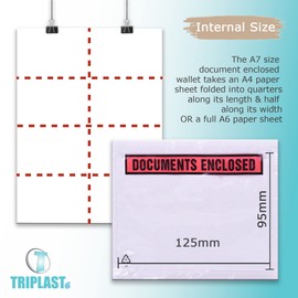 Triplast 100 x A7 Printed Document Enclosed Wallet (95 x 125 mm) | Peel & Seal Clear Plastic Envelopes/Sleeves/Pockets/Wallets | Attach Invoices, Packing Lists & Delivery Notes to Parcels