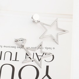 Clip on Hollow Star Fake Dangle Drop Earrings for Women Girls Non Pierced Ear Dainty Hypoallergenic Sterling Silver Plated Star Charm Cuff Wrap Dangling Hanging Fashion Lightweight Christmas Party Jewelry Gifts Daughter Bff