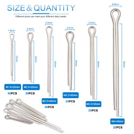 BESTYCHAO 160pcs Cotter Pin Assortment Kit, Stainless Steel Split Pin Key Faster Fitting U Sharp Type Cotter Pin