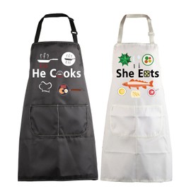BNQL Couples Matching Gifts He Cooks She Eats Funny Couples Apron Wedding Gift for Husband Wife Mr Mrs His and Hers Apron (He Cooks+She Eats apron)