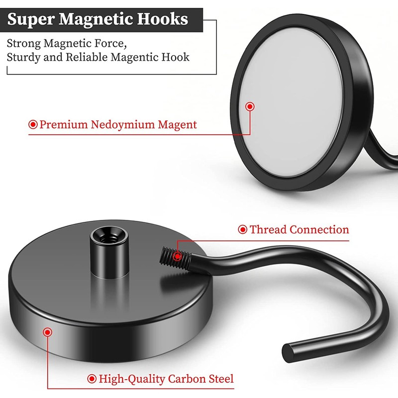 Grtard 110 LBS Black Magnetic Hooks Heavy Duty, Strong Neodymium