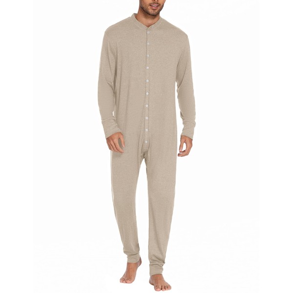 Ekouaer Men's One Piece Pajama Thermal Full Button Union Suit