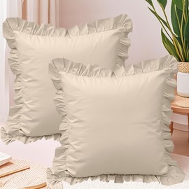 QSH Ruffled Euro Pillow Shams Set of 2, Shabby Boho Chic Farmhouse Euro Pillow Covers Linen Feel Vintage Ultra Soft and Breathable Microfiber Pillowcases 26"x26" for Bedroom