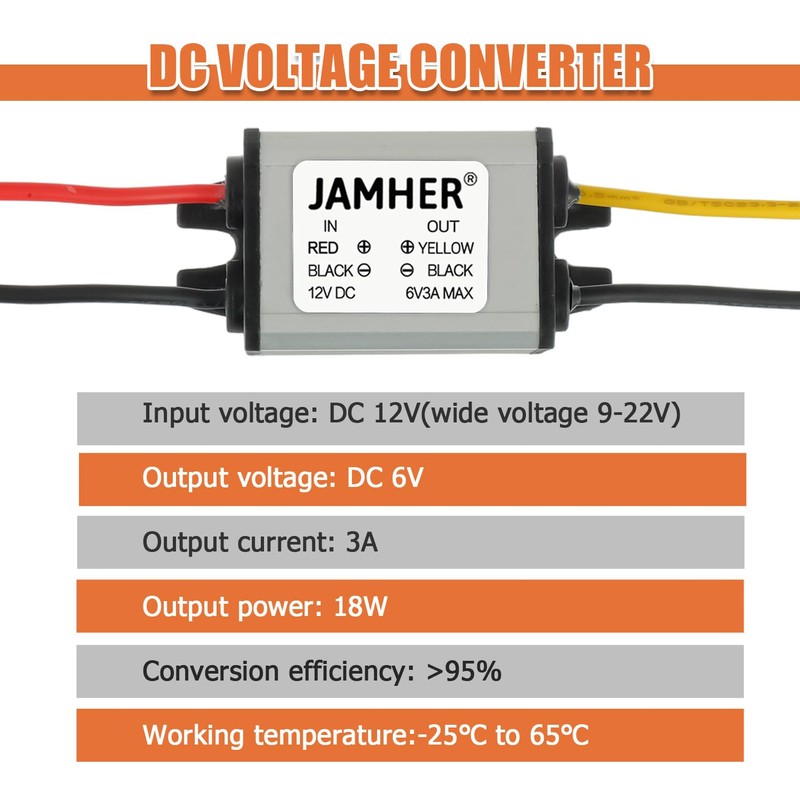 JAMHER 2Pack 12V to 6V DC Buck Converter Waterproof DC