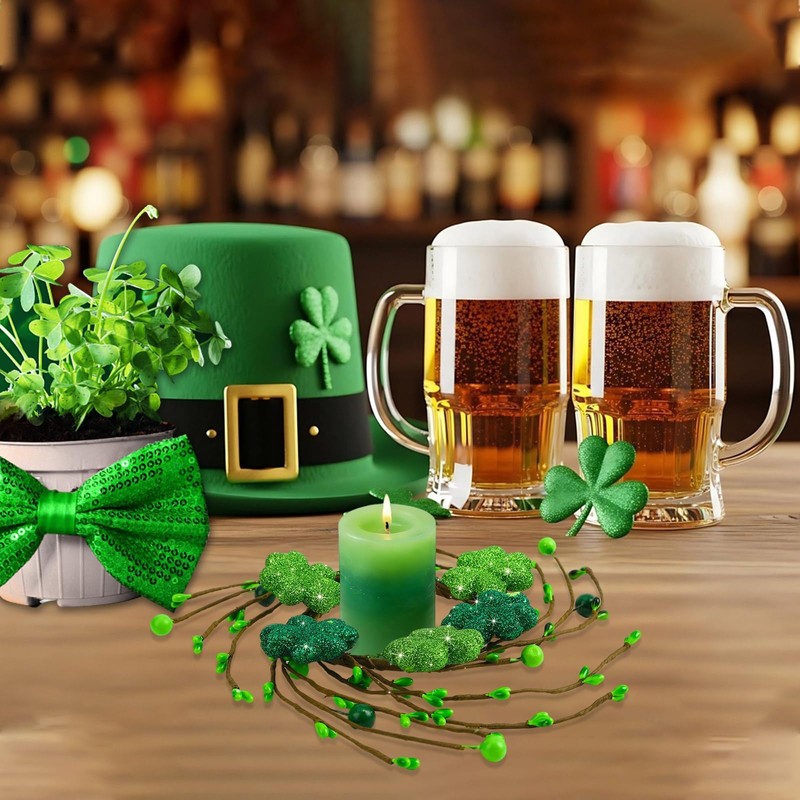 4Pcs St. Patrick's Day Glitter Shamrock Candle Rings