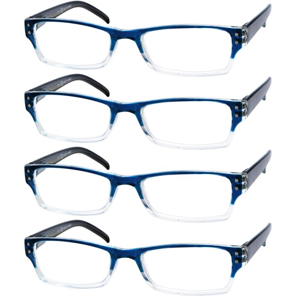 Eyekepper 4-pack Gafas de lectura rectangular con bisagras de resorte azul +3.50