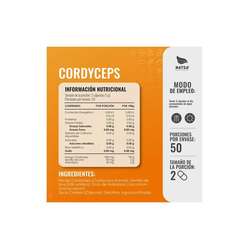 Cordyceps Adaptogeno, 200 Cápsulas (2 Frascos 100 Cap C/u) Sabor