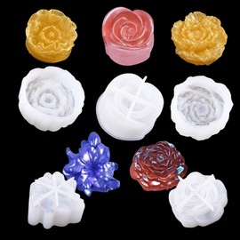 Woohome 3D Flower Silicone Molds, 5 PCS Rose Daisy Resin Moulds, Flower Resin Silicone Moulds, Flower Jewelry Epoxy Resin Molds for Home Decorations, Soap Candle Making