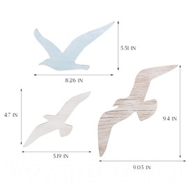 Framendino, 3 Pack Wood Seagull Wall Decor Wooden Flying Sea Bird Hanging Sculpture Nautical Beach Theme Decorations Ocean Ornaments for Home Living Room