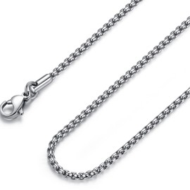 FOSIR Mens Round Box Chain, Stainless Steel Rolo Chain Necklace for Women Men, 2/3/4mm Wide, 18/20/22/24/26/30 Inch