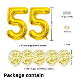 Gold 55 Foil Balloons 40" Jumbo Foil Balloons Confetti Balloons for 55th Birthday Wedding Anniversary Party Decorations