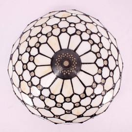WERFACTORY Tiffany Lamp Shade Replacement 12X6 Inch Cream Amber Stained Glass Bead Lampshade Only with Cap fit for Table lamp Pendant Light Ceiling Fixture (Part Not Included)