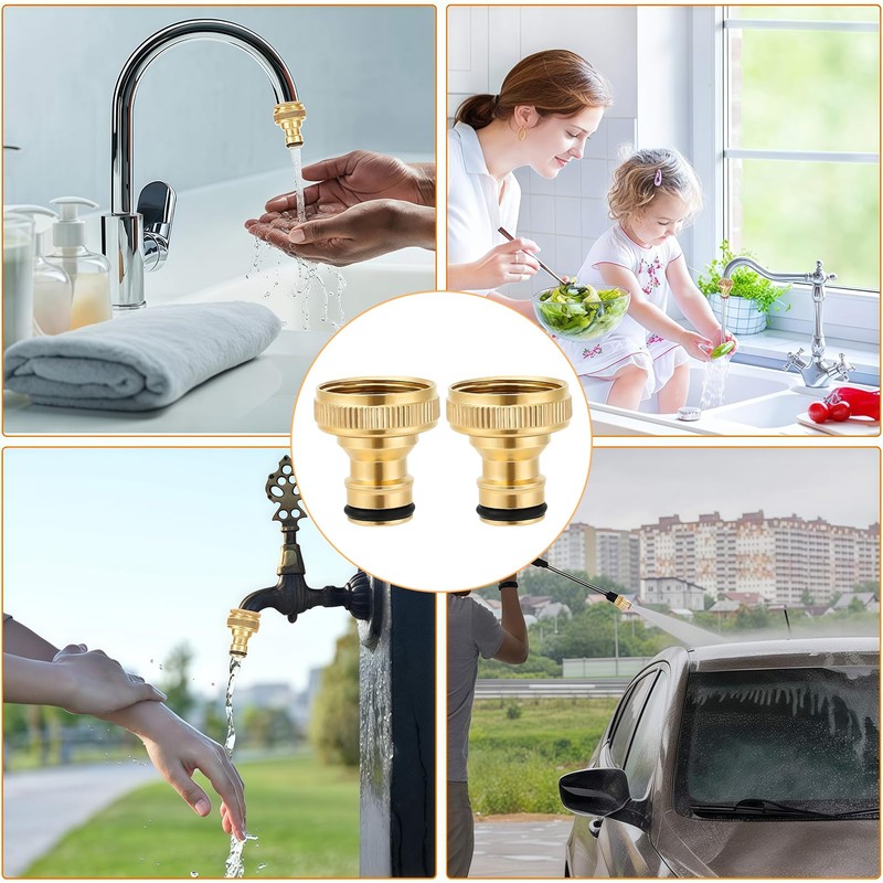 2Pcs Brass Hose tap Connector,3/4 inch Tap Connector for Garden