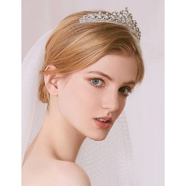 JWICOS Silver Shiny Elegant Bridal Rhinestone Wedding Engagement Prom Pageant Tiara Crown for Women and Gilrs