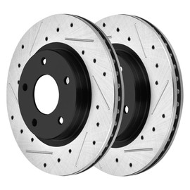 AutoShack Black Hat Drilled and Slotted Brake Rotors Front Brake Rotor Replacement Kit for 2013-2019 Nissan Sentra 1.8L FWD PR1081472LR