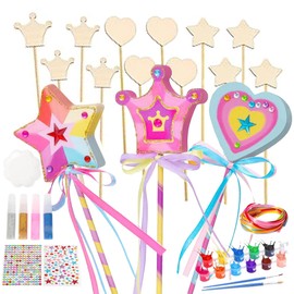 GUOYOU 27 Pieces DIY Wand for Children, DIY Magic Wands for Princess Magic Wand Craft Set Children's Birthday Wooden Craft Sets for Children for Crafts and Painting, for Girls (Multiple Styles)
